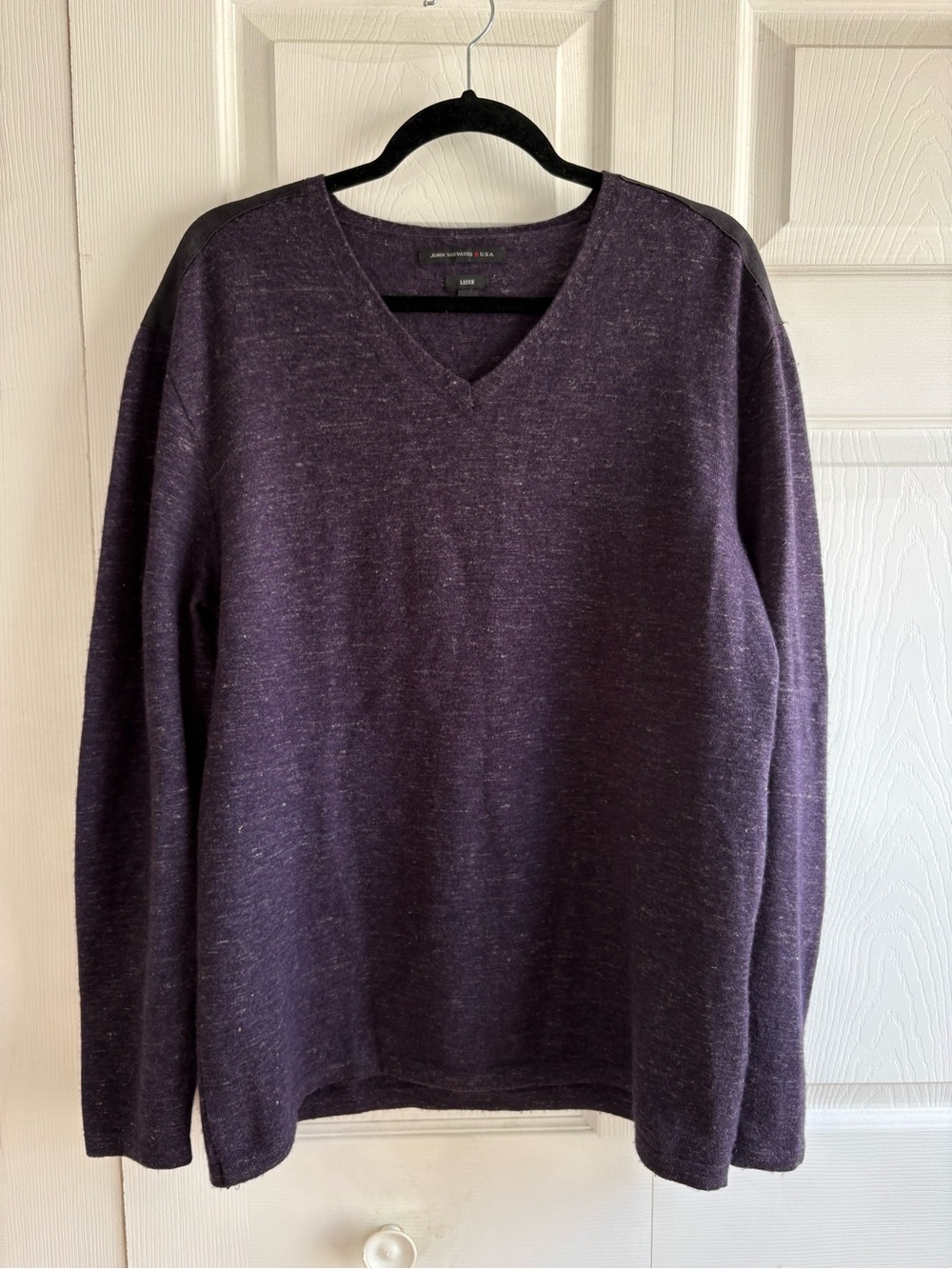 John Varvatos Luxe V-Neck Sweater Aubergine Purple Wool Linen Academia Career XL